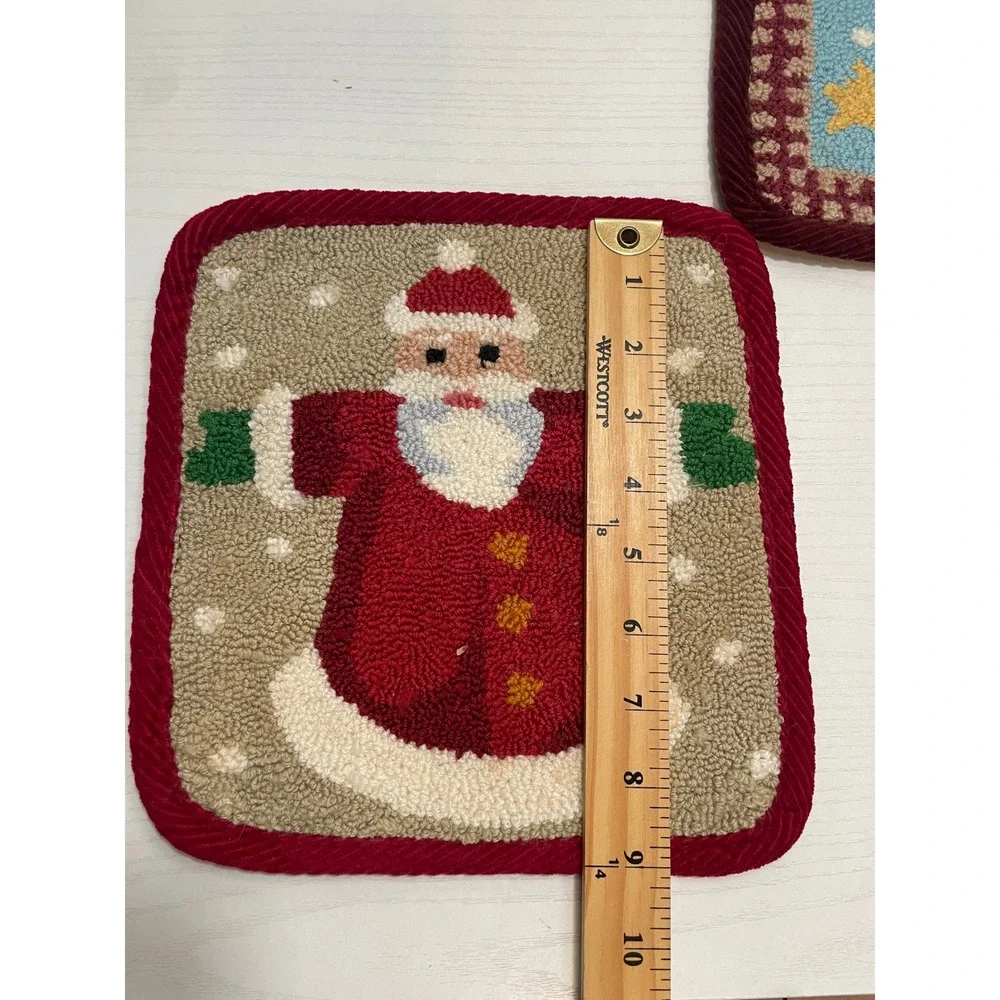 Christmas Pot‎ Holders Set Santa Snowman Punch Needle Kitchen Decor